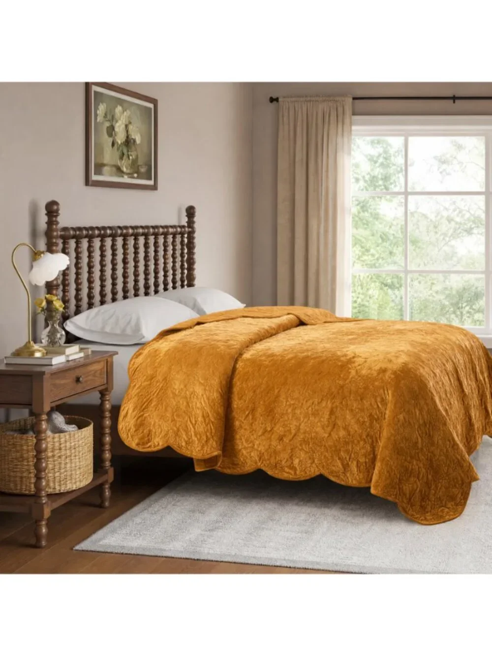 The Pioneer Woman Home Amber Yellow Cottage Eloise Floral 100% Poly Velvet Quilt